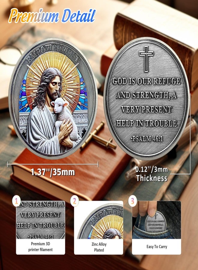 IELCJJ Rare The Good Shepherd Challenge Coin - Psalm 46 1 Jesus God Empowerment Prayer Token - Art Pocket Bible Verses Christian Coins - Lucky Religious Commemorative Gifts for Men Women - Image 3
