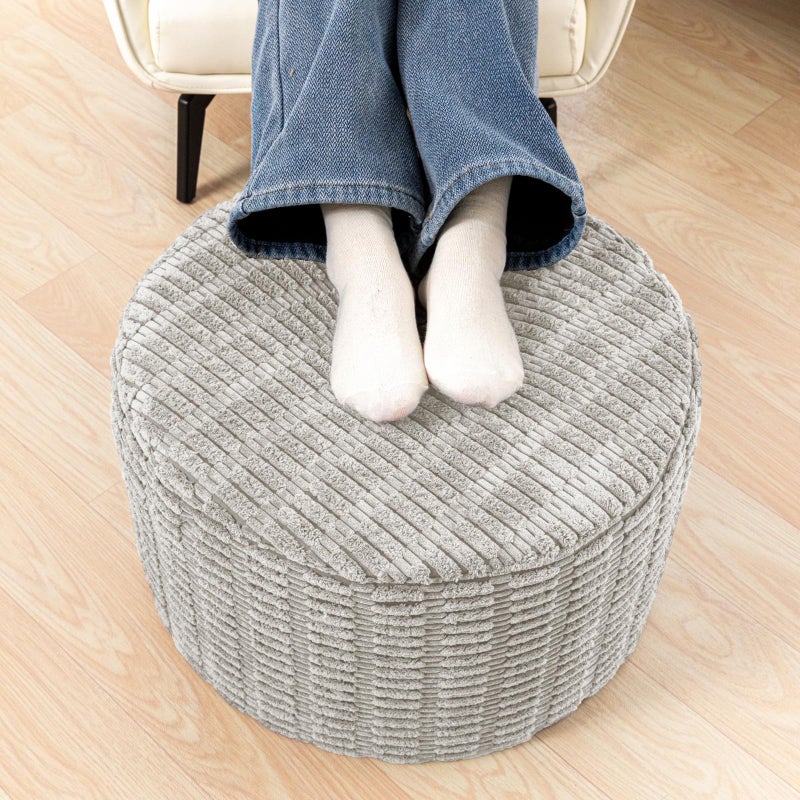 Asuprui Round Ottoman Pouf Ottoman Foot Stool Seat Faux Fur Bean Bag Foot Rest Floor Chair Leg Rest for Living Room, Bedroom or Wedding Gifts 20x20x14 Inches (Light Gray) - Image 4