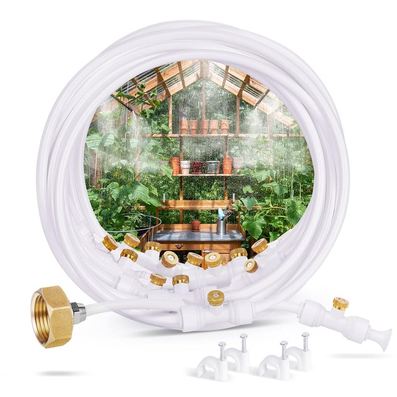 homenote Misting Cooling System, 92FT (28M) Misting Line + 26 Brass Mist Nozzles + Brass Adapter(3/4") Misters for Outside Patio Cooling Garden Greenhouse Watering - Image 1