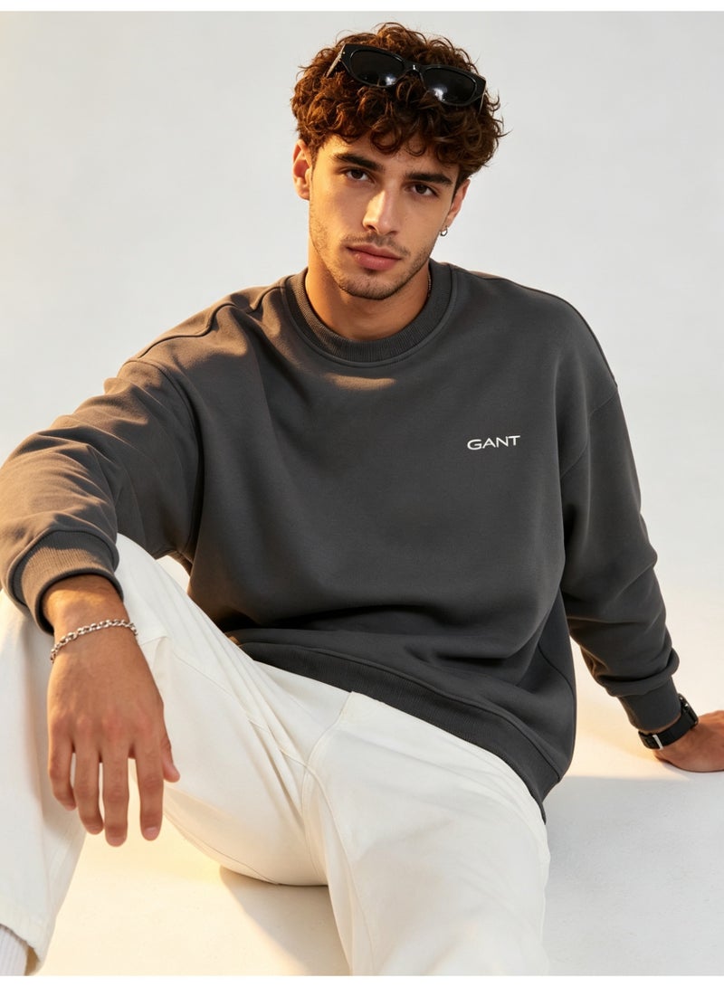 GANT Men's and Women's Crew Neck Sweatshirt, Casual Long Sleeve Pullover, Dark Gray - Image 5