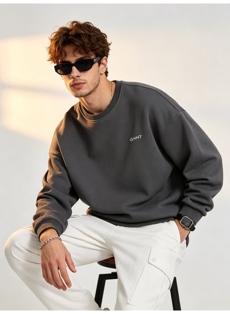GANT Men's and Women's Crew Neck Sweatshirt, Casual Long Sleeve Pullover, Dark Gray - Image 1