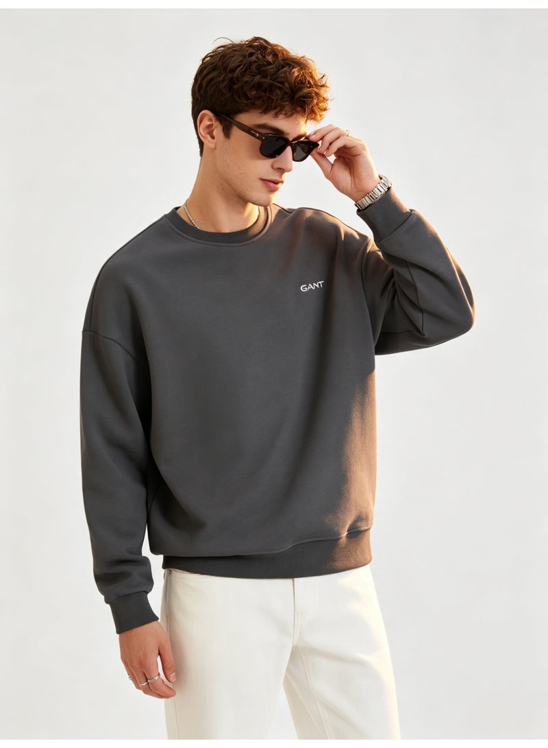 GANT Men's and Women's Crew Neck Sweatshirt, Casual Long Sleeve Pullover, Dark Gray - Image 2