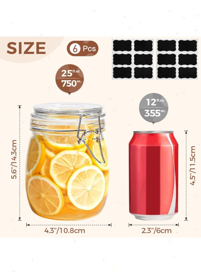 يواوليتي عبوات زجاجية محكمة الإغلاق مع أغطية، مجموعة من 6 عبوات، عبوات تخزين طعام مستديرة مع أغطية قابلة للإغلاق للمطبخ، لتعليب الحبوب والقهوة والمعكرونة والسكر والفاصوليا والتوابل، عبوات زجاجية شفافة - Image 2