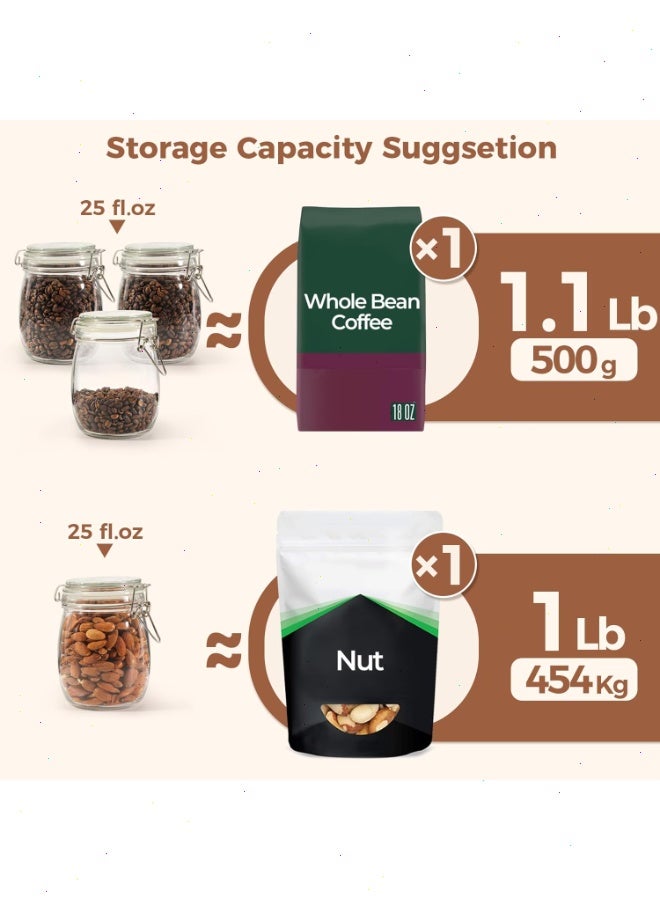 يواوليتي عبوات زجاجية محكمة الإغلاق مع أغطية، مجموعة من 6 عبوات، عبوات تخزين طعام مستديرة مع أغطية قابلة للإغلاق للمطبخ، لتعليب الحبوب والقهوة والمعكرونة والسكر والفاصوليا والتوابل، عبوات زجاجية شفافة - Image 3