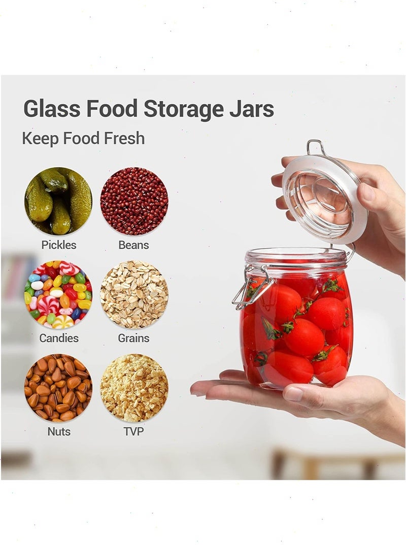 يواوليتي عبوات زجاجية محكمة الإغلاق مع أغطية، مجموعة من 6 عبوات، عبوات تخزين طعام مستديرة مع أغطية قابلة للإغلاق للمطبخ، لتعليب الحبوب والقهوة والمعكرونة والسكر والفاصوليا والتوابل، عبوات زجاجية شفافة - Image 4