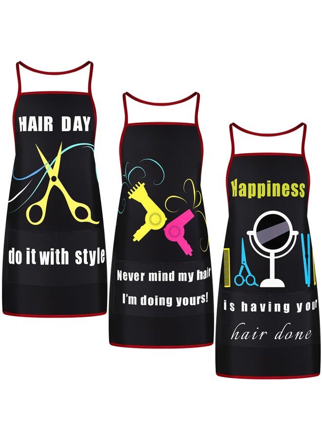 Satinior 3 Pieces Waterproof Salon Apron Stylist with Pockets for Women Men Hairdressers Cosmetology Aprons Dog Grooming Work Smock Funny Barber Hair Cutting Favor, Black, 26.7inch*28.7inch - Image 1
