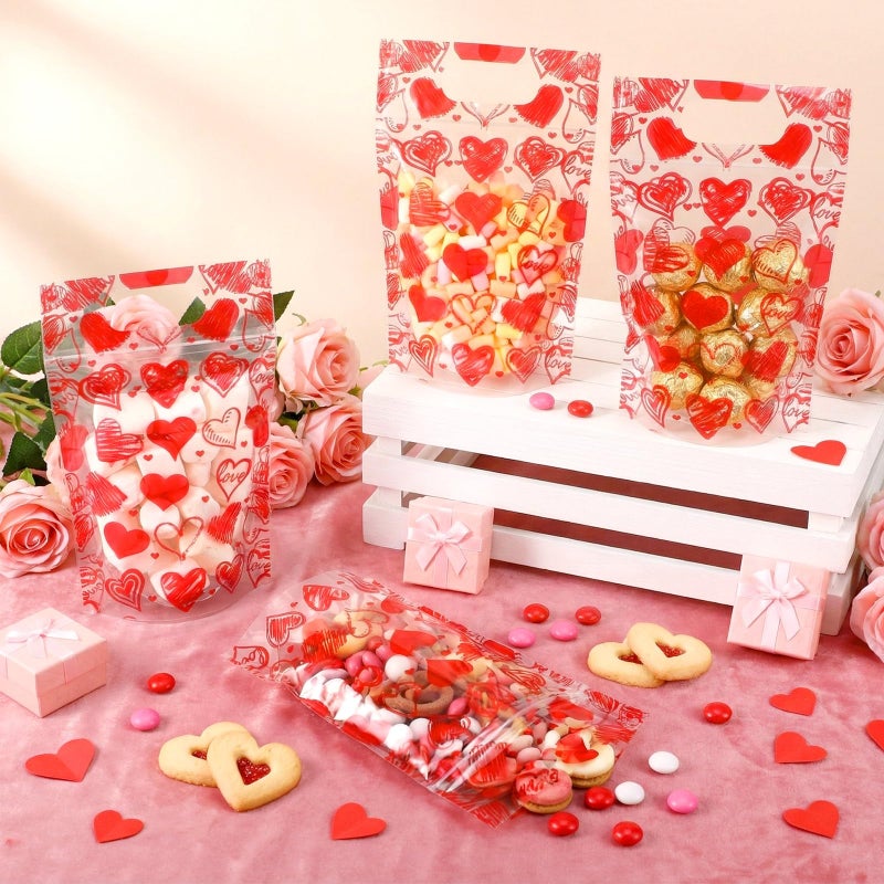 Blosssound 25 Pcs Valentine's Day Gift Bags Resealable Red Love Plastic Bags Happy Valentines Day Favor Pouch with Handle for Wedding Party Candy Gift Wrapping Supplies Decor(Red Valentines) - Image 5