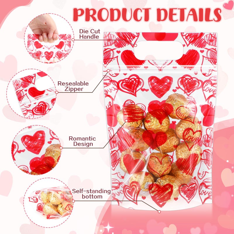 Blosssound 25 Pcs Valentine's Day Gift Bags Resealable Red Love Plastic Bags Happy Valentines Day Favor Pouch with Handle for Wedding Party Candy Gift Wrapping Supplies Decor(Red Valentines) - Image 3