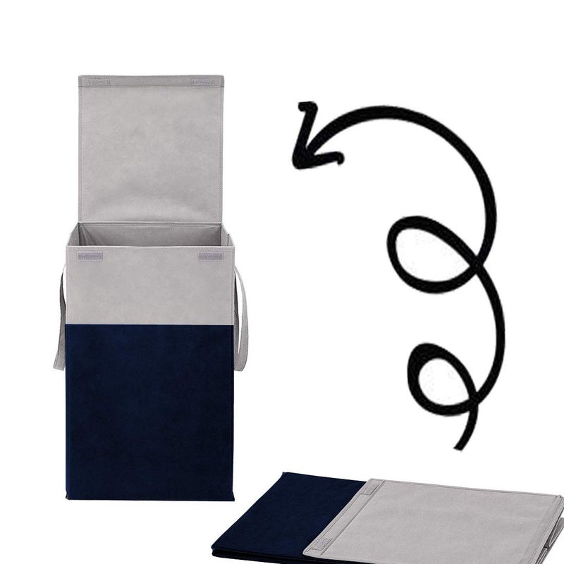 WhiteKrafts Folding laudry Basket For cloths and toy organiser With LID & Handle Baby Toys Organiser 75 LTR, Grey and blue 1 pcs - Image 3