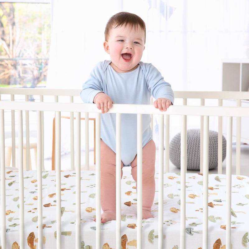 Lifetree Crib Sheets For Baby  Muslin Fitted Crib Sheets Boys Girls - Toddler Bed Sheet Fits Standard Crib  70% Viscose From Bamboo And 30% Cotton  Mushroom Pattern  28In X 52In - Image 3