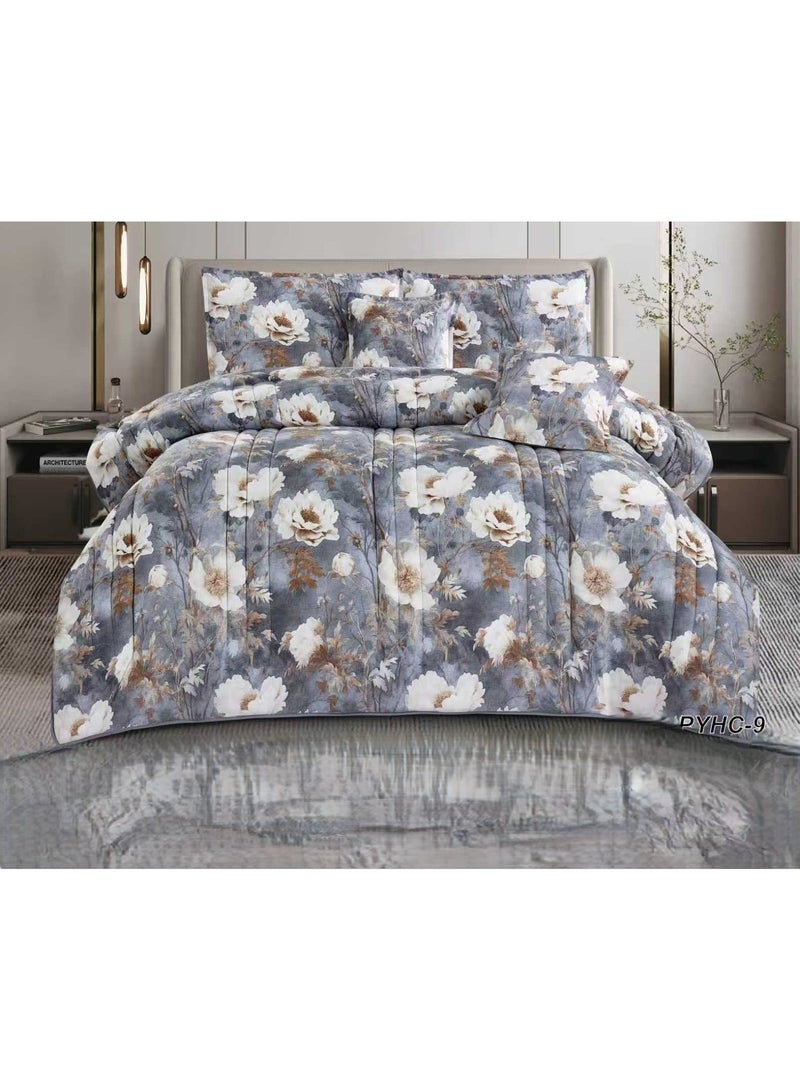 Luxurious 6-piece floral pattern double bed set made of microfiber. Includes: 1. Duvet (220*240 cm), 2. Fitted sheet (200*200 cm), 3. Pillowcase (50*75 cm), 4. Pillowcases (50*75 cm). - Image 1