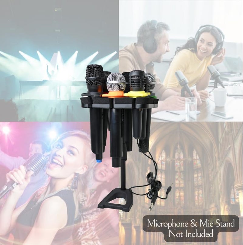 Simplurfi Multi Microphone Holder For Mic Stand - Square Tray Attachment holds up to 8 mics On Stage Organizer and Display - 8 Anti-roll Rings Included - Image 5