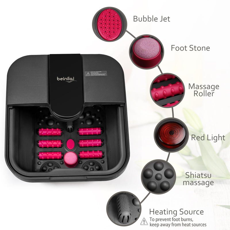 Beinilai Collapsible Foot Spa,Foot Bath with Heat and Massage and Bubble Jets,Foot Soak Tub with Six Non Motorized Foot Rollers,Acupressure Massage Points,Red Light and Removable Pumice Stone - Image 2