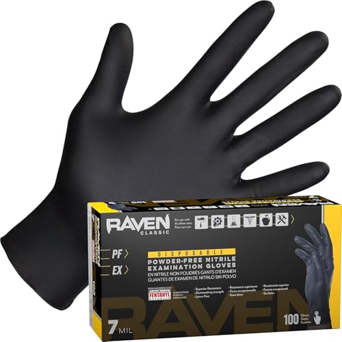 SAS Raven Powder Free Nitrile Disposable Gloves | 7 Mil - Med | Latex Free, Chemical + Puncture Resistant, Textured Grip, Single Use | for Automotive, Industrial, Janitorial, MRO, Food Service | 66517 - Image 1
