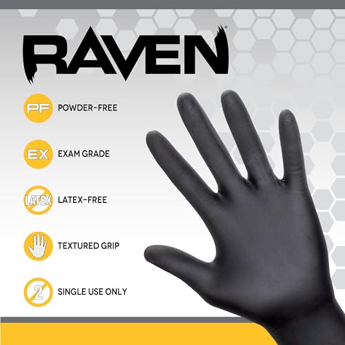 SAS Raven Powder Free Nitrile Disposable Gloves | 7 Mil - Med | Latex Free, Chemical + Puncture Resistant, Textured Grip, Single Use | for Automotive, Industrial, Janitorial, MRO, Food Service | 66517 - Image 2