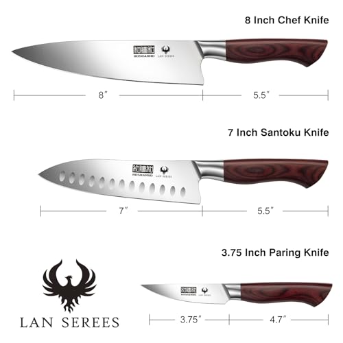 HOSHANHO 3-Piece Kitchen Knife Set, Ultra Sharp Chef/Santoku/Paring Knives,Professional High Carbon Steel Knives with Ergonomic Handle, Ideal Cooking Gift Set - Image 2