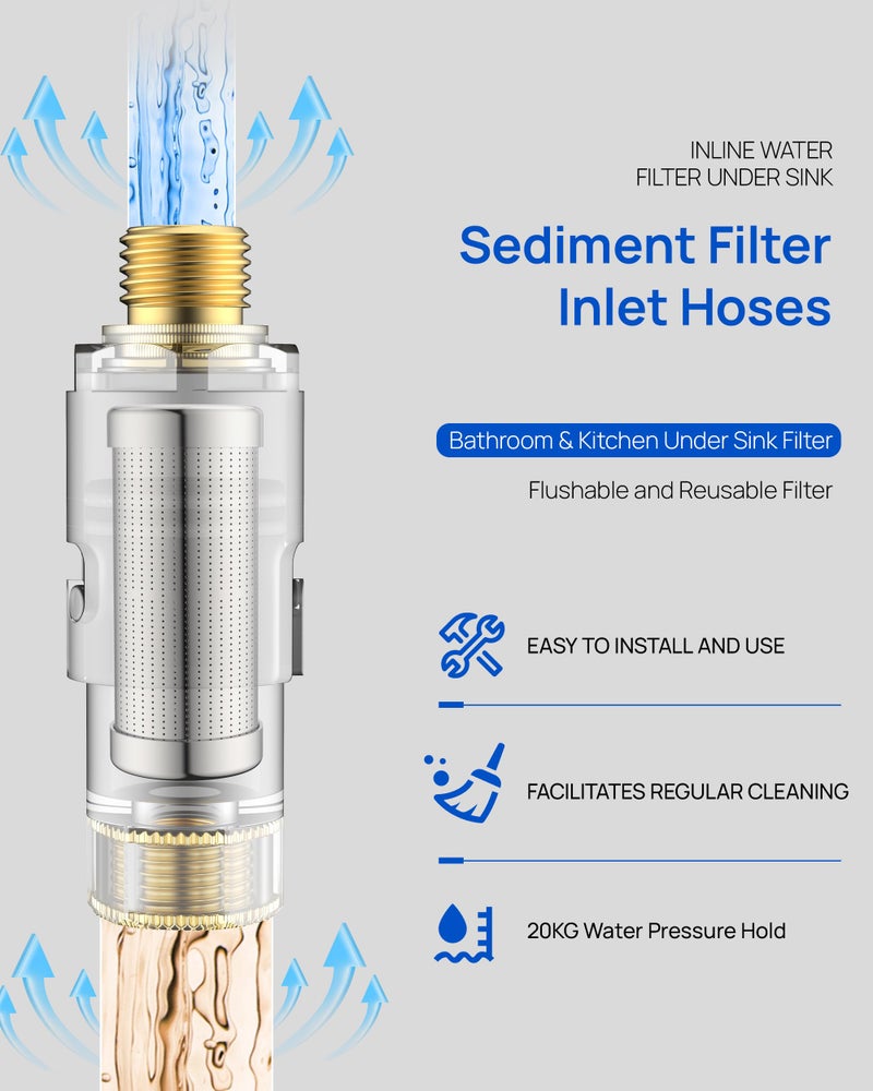 J-HVA Under Sink In line Water Filter - Sediment Water Filter, Reusable Impurity Filter Attachment, 9/16" Female x 9/16" Male Thread Connector Size for Bathroom Kitchen RV Faucet Supply Lines (1 Pair) - Image 5