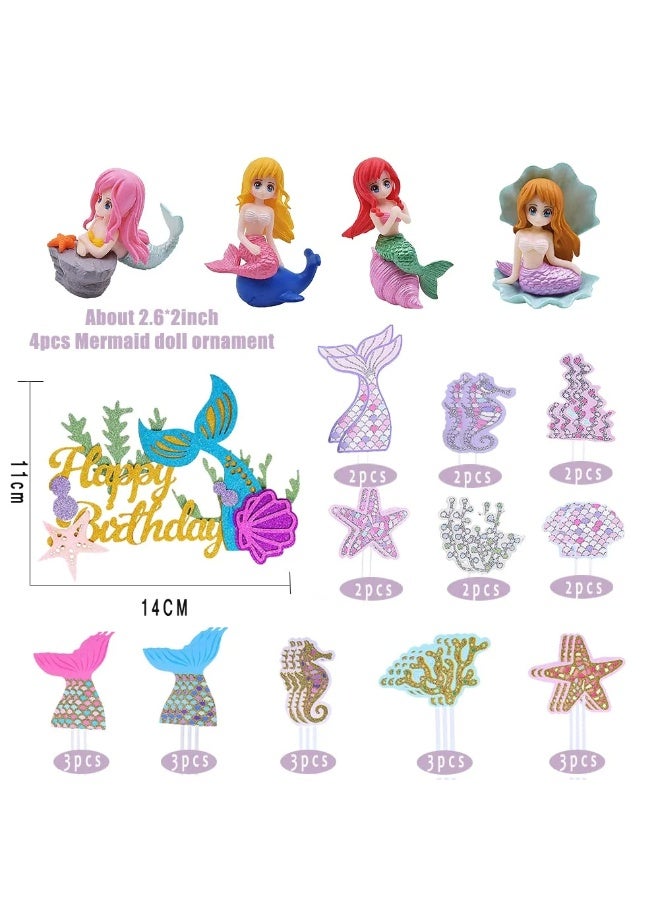 بريجووي 32 قطعة من زينة كعكة حورية البحر، زينة دمى لحفلات أعياد الميلاد ذات الطابع البحري - زينة كعكة لامعة للفتيات والأطفال - Image 3