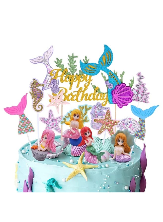 بريجووي 32 قطعة من زينة كعكة حورية البحر، زينة دمى لحفلات أعياد الميلاد ذات الطابع البحري - زينة كعكة لامعة للفتيات والأطفال - Image 1