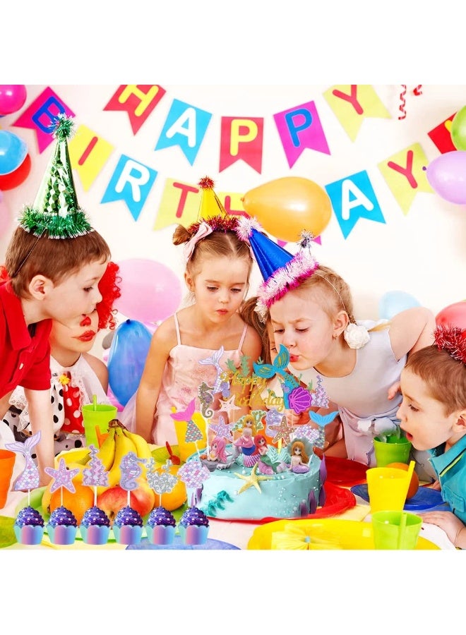 بريجووي 32 قطعة من زينة كعكة حورية البحر، زينة دمى لحفلات أعياد الميلاد ذات الطابع البحري - زينة كعكة لامعة للفتيات والأطفال - Image 2