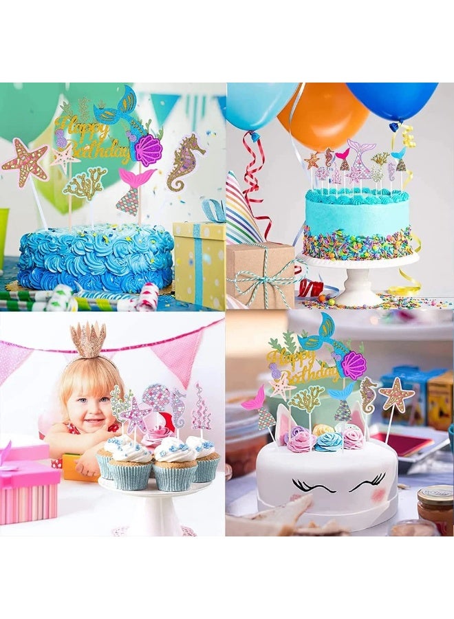 بريجووي 32 قطعة من زينة كعكة حورية البحر، زينة دمى لحفلات أعياد الميلاد ذات الطابع البحري - زينة كعكة لامعة للفتيات والأطفال - Image 4