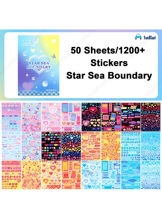 FunBlast Kawaii Stickers Book - 50 Sheets/1200+ Stickers, Star Sea Boundary Japanese Style Decorative Sticker, Self-Adhesive Kawaii Sticker, Cute Sticker for Girls (C) - Image 3