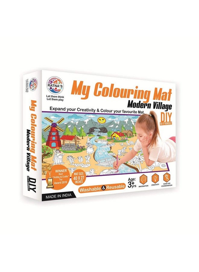 راتاناز سجادة تلوين Ratna's My Coloring Mat مطبوعة بتصميم Modern Village، مقاس 40 × 27 بوصة، قابلة للغسل وإعادة الاستخدام للأطفال من سن 3 سنوات فما فوق - Image 1
