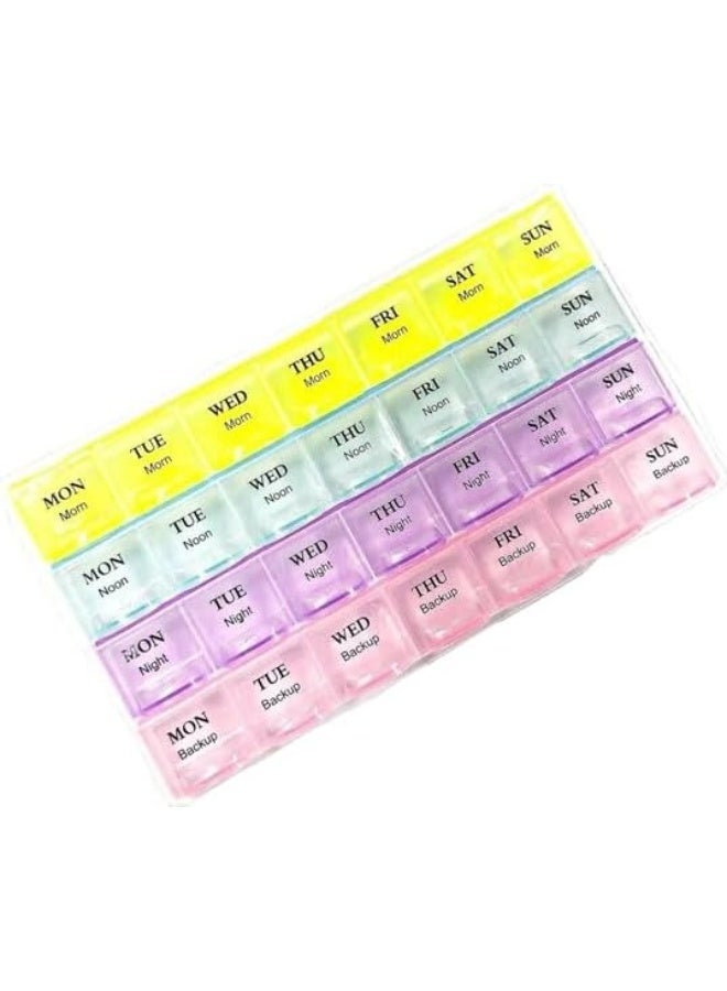 منظم أدوية أسبوعي لمدة 7 أيام - علبة تخزين حبوب تحتوي على 28 خانة مع أغطية محكمة الإغلاق للجرعات اليومية والفيتامينات والمكملات الغذائية، صغيرة الحجم ومناسبة للسفر - Image 1