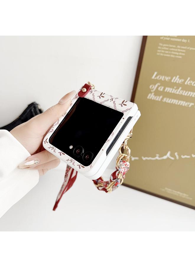 اس-توب جراب لهاتف Motorola Razr 50 بنمط زهرة الحظ من مادة TPU مع حزام - Image 5