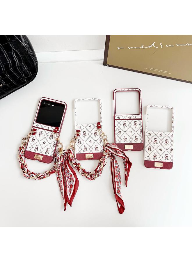 اس-توب جراب لهاتف Motorola Razr 50 بنمط زهرة الحظ من مادة TPU مع حزام - Image 3