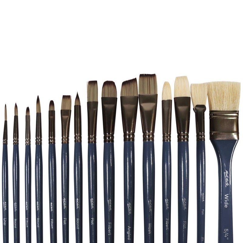 Mont Marte Mont Marte Premium Paint Brush Set 15 Piece Includes 15 Different Brushes in a Roll Case with Magnetic Closure Suitable for Watercolour Acrylic and Oil Painting