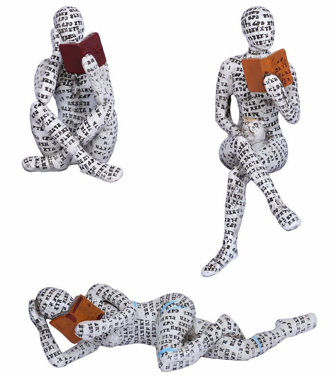 3 PIECES PULP READING WOMEN FIGURINE THINKER STATUE DECOR MODERN FIGURINES ABSTRACT AESTHETIC SCULPTURE FOR HOME DECORATION LIVING ROOM OFFICE BOOKSHELF SHELF TABLE