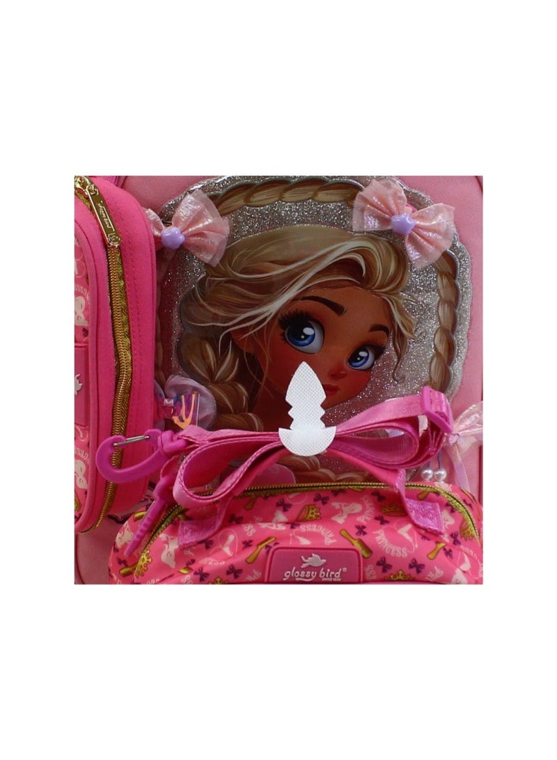 glossy bird School Set 17 Inches – Pink with Princesses Design - Image 3