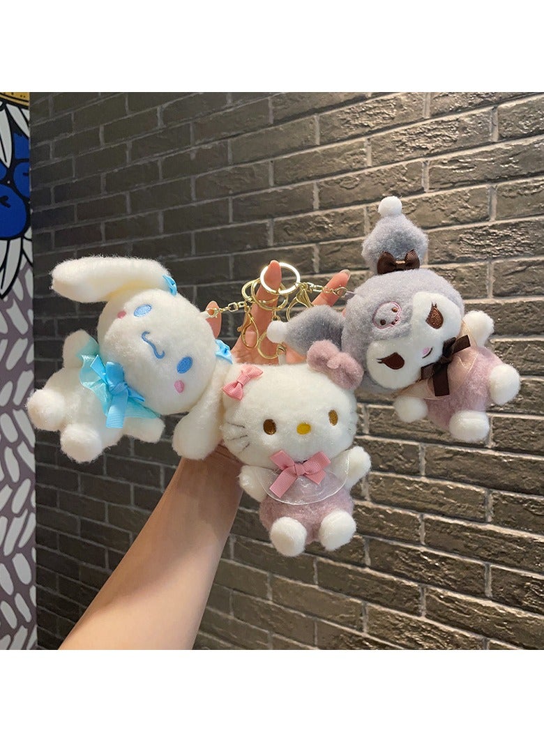 عام طقم سلسلة مفاتيح قطيفة مكون من 3 قطع من سلسلة مفاتيح قطيفة 12 سم، دمية قطيفة من كلب تاماغويا ودمية مرحبا كيتي مع حلقة مفاتيح وقلادة جنية وحقيبة حلقة مفاتيح، إكسسوارات لجميع الأعمار والمناسبات - Image 1