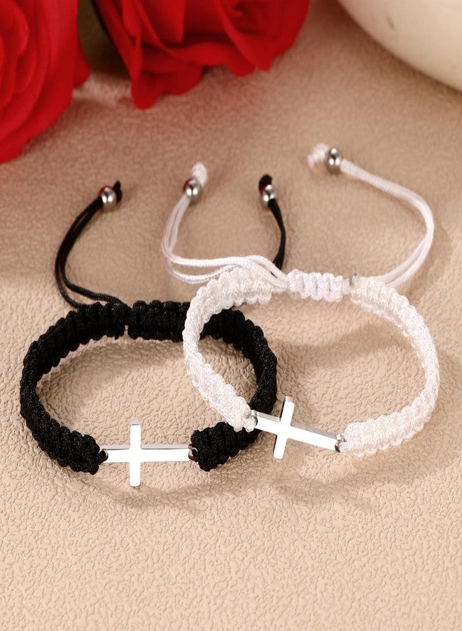 GINAZL Matching Couples Cross Bracelets for Him and Her - Christian Bracelet Gift for Boyfriend Girlfriend, Valentine's Day Christmas Birthday Gifts Couple Bracelets (BWC) - Image 2