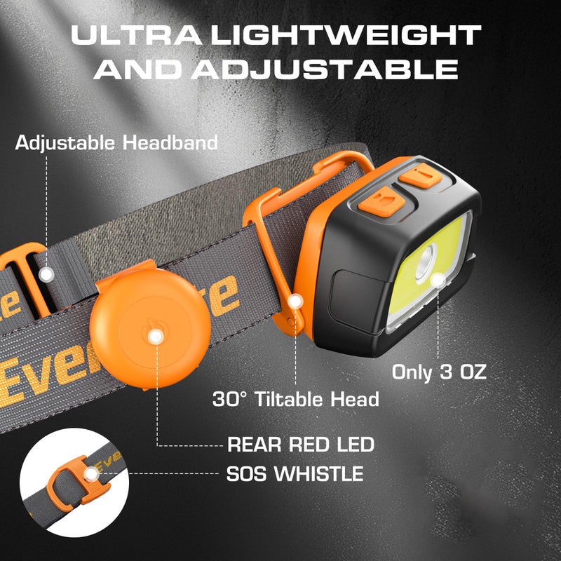 EverBrite Rechargeable Headlamp - 350 Lumens Headlight with Red/Green Light and Tail Light, 7 Lighting Modes with Memory Function, Perfect for Trail Running, Camping and Hiking - Image 3