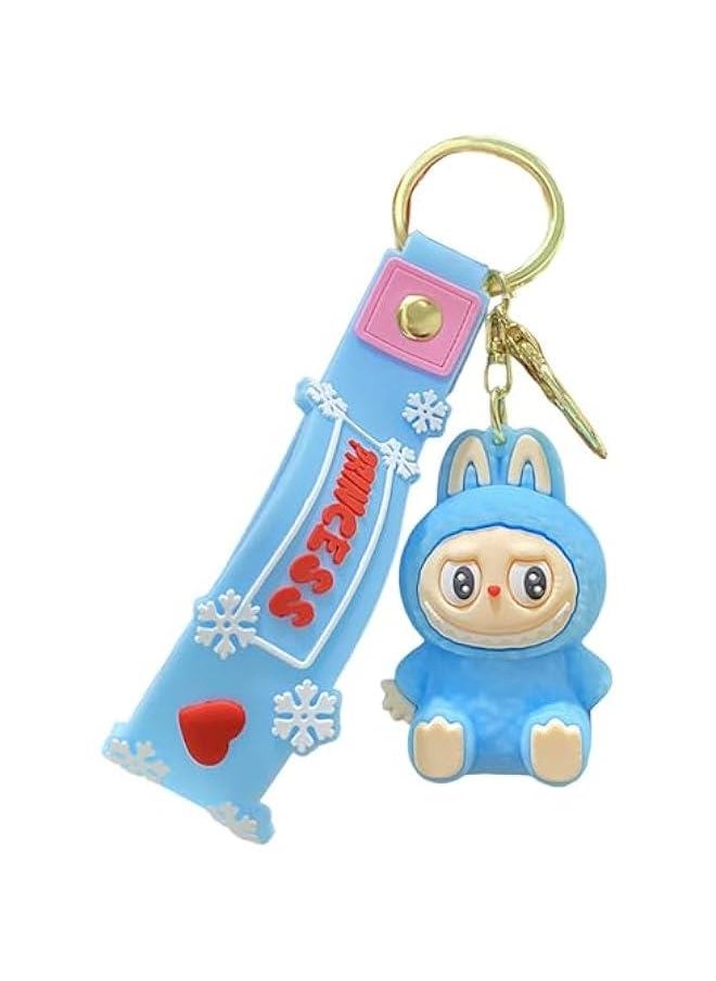Arabest Labubu Keychain, Cute Labubu Doll Wristlet Accessories Kawaii Monster Key Chain Bag Charm Gift for Women, Blue, S  - Image 1