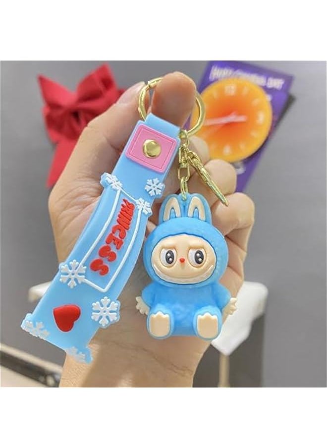 Arabest Labubu Keychain, Cute Labubu Doll Wristlet Accessories Kawaii Monster Key Chain Bag Charm Gift for Women, Blue, S  - Image 2