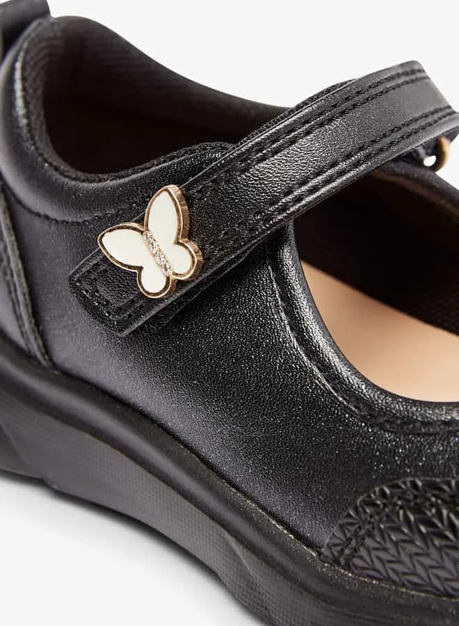 جونيورز Girls Textured Mary Jane Shoes with Hook and Loop Closure