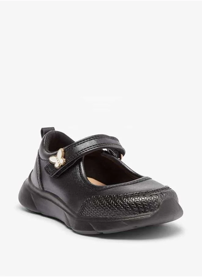 جونيورز Girls Textured Mary Jane Shoes with Hook and Loop Closure