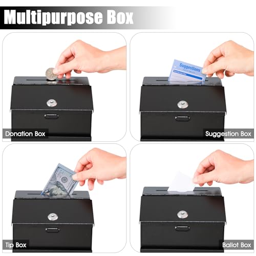 KYODOLED Suggestion Box with Lock and 50 Free Suggestion Cards, Metal Wall Mounted Ballot, Donation and Collection Key Drop Box with Slot & 2 Keys, 8H x 5.7W x 7L Inch, Black - Image 5