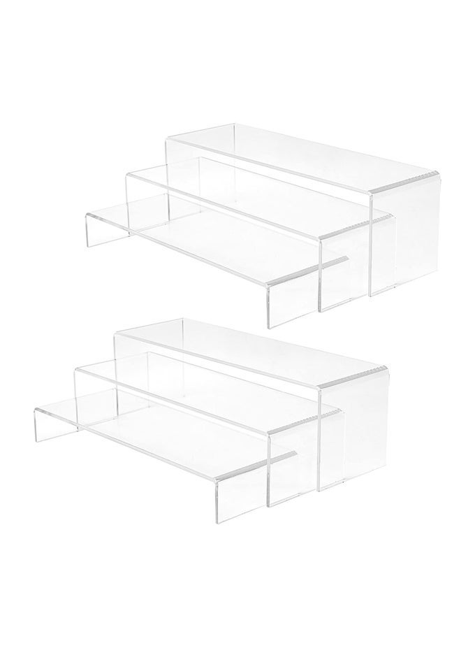 6 PCS LARGE ACRYLIC RISERS, 4" CLEAR RECTANGULAR ACRYLIC DISPLAY STAND, SHOWCASE COLLECTIBLES DISPLAY RISERS SHELF FOR ORGANIZING AND DECORATION
