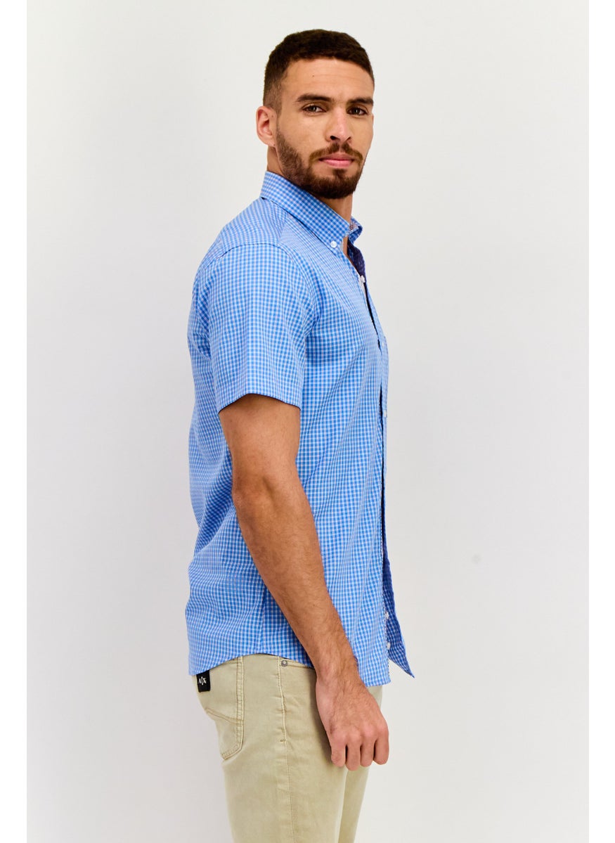 Tailorbyrd - Men Regular Fit Short Sleeve Checkered Casual Shirt, Blue Combo - Image 1