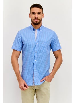 Men Regular Fit Short Sleeve Checkered Casual Shirt, Blue Combo