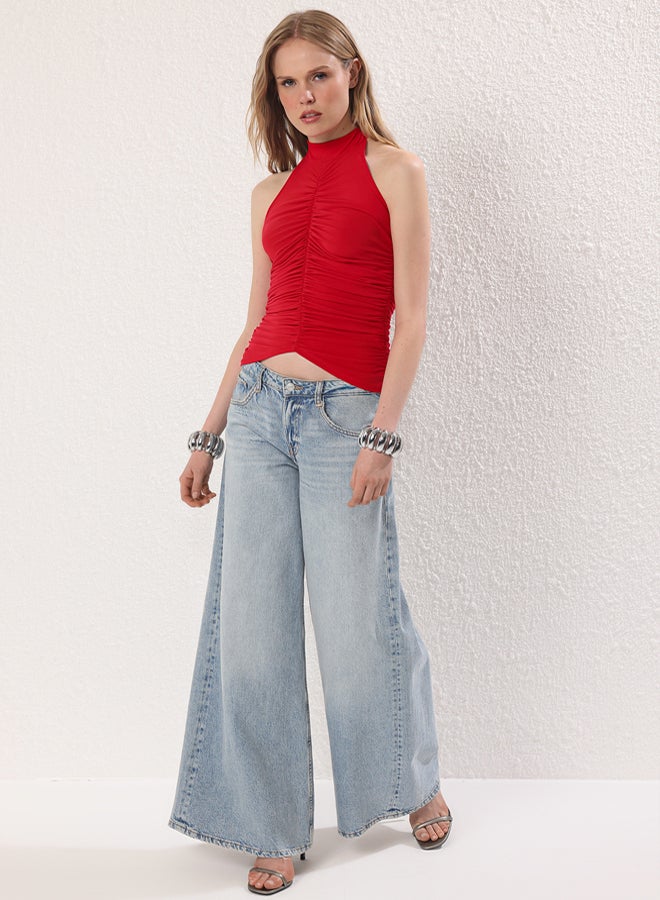 trendyol Red Drape Detailed Knitted Bustier - Image 2