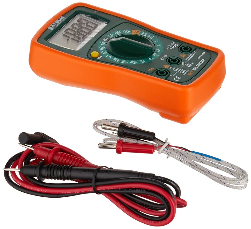 Extech MN35 Digital Mini Multimeter - Autoranging, 8 Functions, AC/DC Voltage & Current, Resistance, Diode, Continuity, Large LCD Display, Compact Handheld Design with Protective Holster