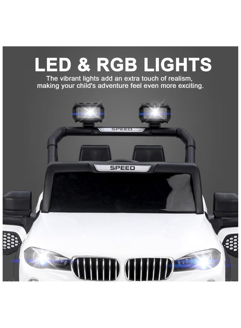 نالاندا سيارة جيب فاخرة للأطفال X6 تعمل بالبطارية | وضع تحكم مزدوج، وظيفة التأرجح، أضواء LED، موسيقى، وميزات اتصال | معتمدة من BIS مع أحزمة أمان ونوابض تعليق | ألوان متنوعة - Image 2
