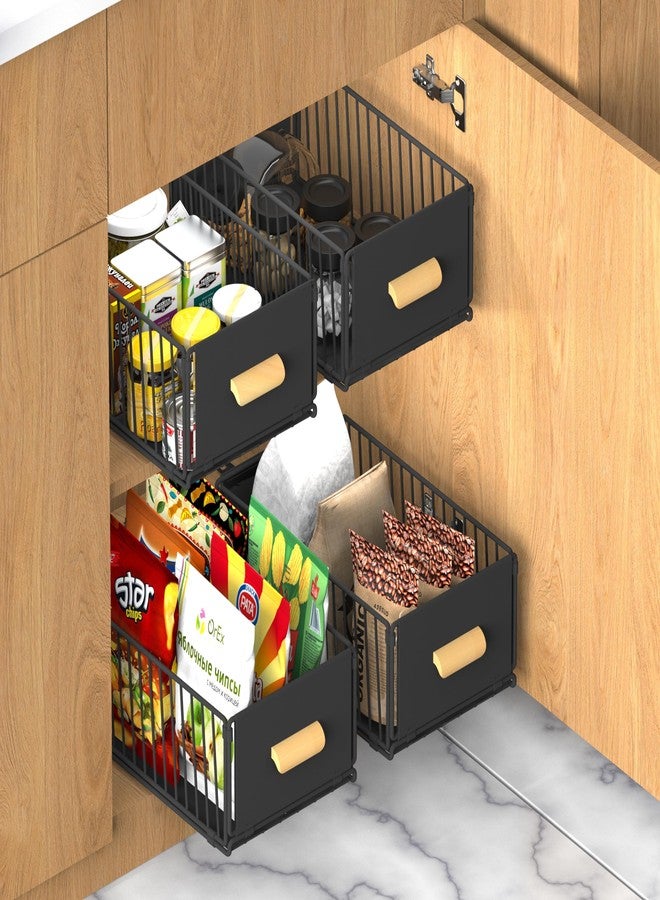 STORKING 2 Pack Pull out Cabinet Organizer Fixed with Adhesive Nano Film, Simple Pull Out Cabinet Sliding Basket, Slide Out Drawers For Kitchen Cabinets, Bathroom Pantry, 12.2W X 17.3D X6.2 H - Image 1
