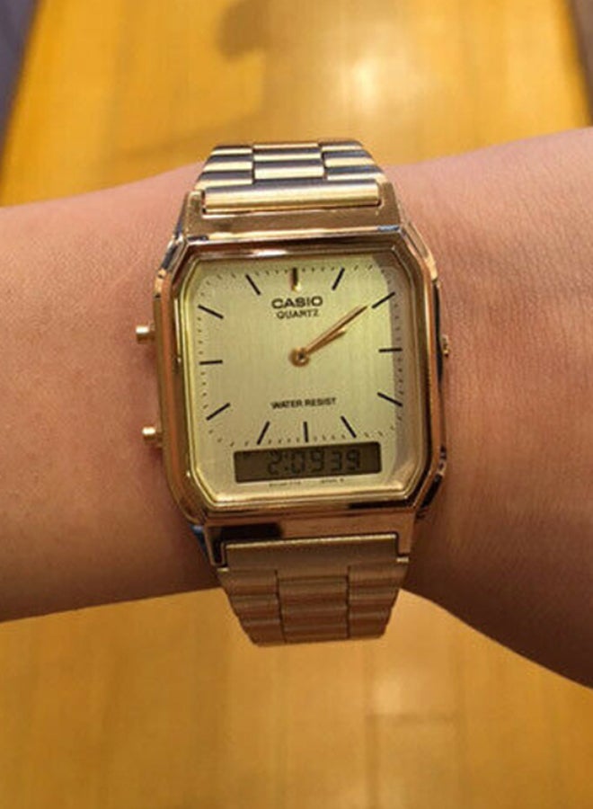 CASIO Men Water Resistant Analog & Digital Watch AQ-230GA-9DMQYE - 28 mm - Gold - Image 4