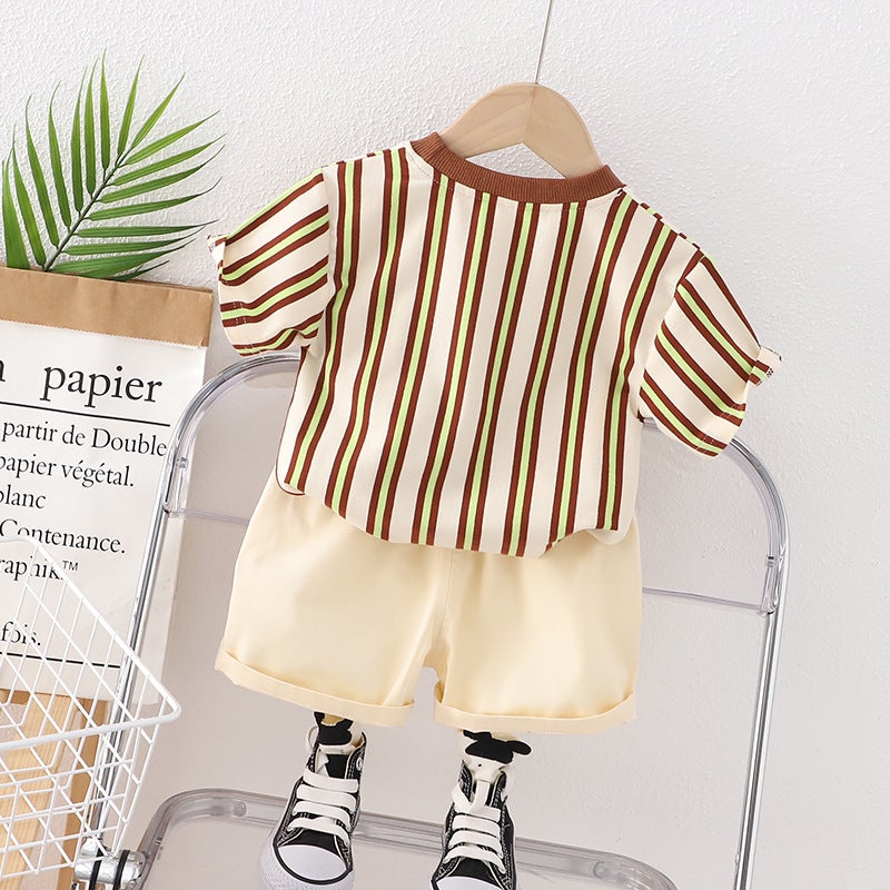 2023 Children'S Summer Children'S Wear Boys' Short-Sleeved Suit Summer Wear Little Boy'S Shorts Baby'S Summer Western Style Two-Piece Suit - Image 5